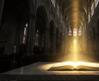 a book opened to reveal a book with a light shining through the pages