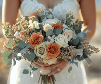 a bridesmael holding a bouquet of flowers