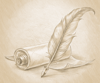 a pen and ink drawing of a feather feather feather feather quill