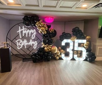 35th balloon backdrop package with happy birthday sign