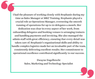 Testimonial from Dwayne Engelbrecht, Sales, Marketing and Technology Specialist