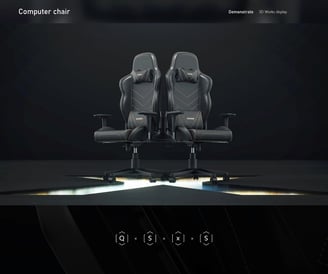 3D marketing design of a computer gaming chair with detailed textures and showcasing expertise.