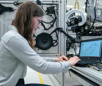 Engineer designing parts in a lab.