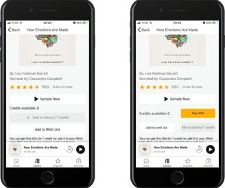 Audible Audiobook screen before and after