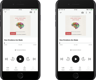 Audible Player screen before and after