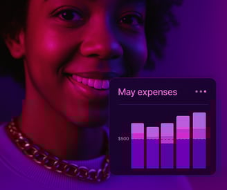 a woman with a purple background and a purple background