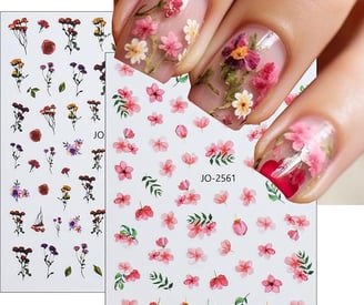 Uñas transparentes con flores secas