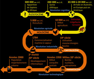 Frise chronologique de l'Anthropocène, depuis la naissance d'Homo sapiens à aujourd'hui
