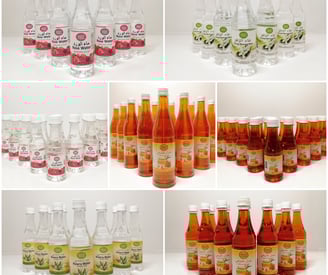 Made in Bahrain by Albaraka factory, Al raheeq rose water, orange blossom water, kewra water, Honey