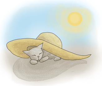 drawing of a cat napping under a sun hat