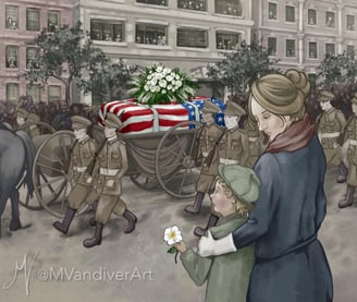 Illustrations from The Unkown Soldier's Journey Home by New Orleans artist Melissa Vandiver.