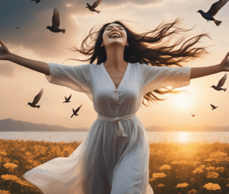 A woman feeling free after having a troubled past