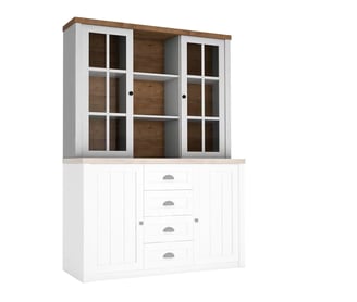 Vitrine Parma A134 blanche, bois lefkas et pin Anderson