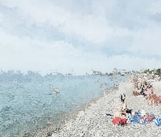 a beach with people on the beach