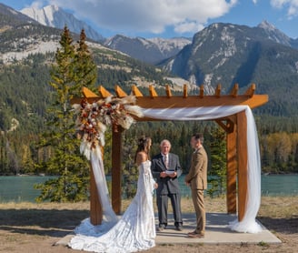 wedding ceremony in front of mountains in Jasper