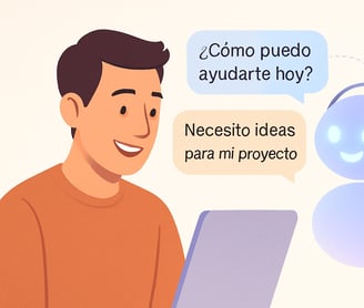 Una persona con su ordenador pide a un chatbot cosas.