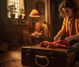 a woman packing a suitcase