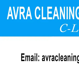 a business card with a blue and white business card avra cleaning services