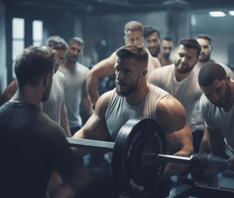 Group of men lifting weights in a gym