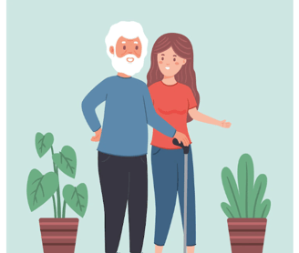 an old man and woman standing next to each other