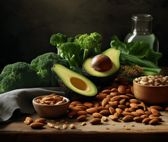 Food rich in Vitamin E like almonds, sunflower seed, hazelnut, avocados, spinach, broccoli