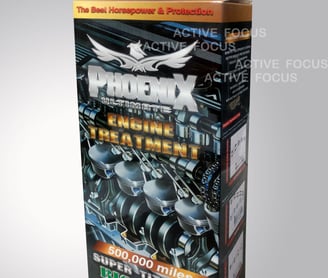 a paper package of engine treatment with over print design