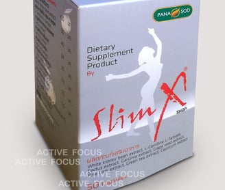 full color box of dietary supplement product slimmings with a woman's body and text printed  