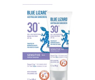 a blue lizard lizard lizard sunscreene on a white background