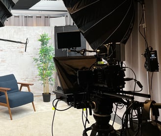 interview studio setup with autocue