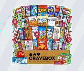 a box of cravebox with a variety of snacks