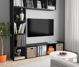 Jeu de bibliothèque télé en noir 