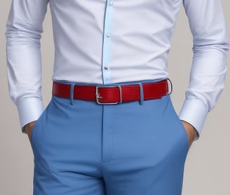 Red belt with navy outfit