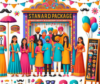 a group of people in traditional indian clothing and accessories for a stand up to a