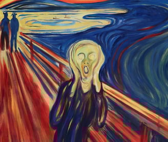 Edvard Munch's The Scream of a haunted figure against a moody backdrop