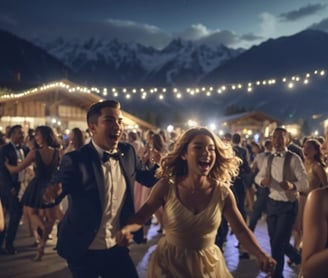 Gut gelaunte Partygäste auf einer Hochzeit in Bayern