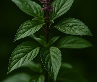 Basilic thaï bio aux feuilles pointues et fleur centrale, symbole d'obsession végétale