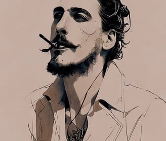 a man with a cigarette in his mouth