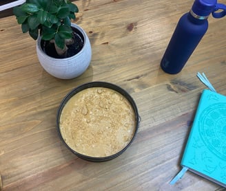 gluten free ginger cake batter in cake tin on table