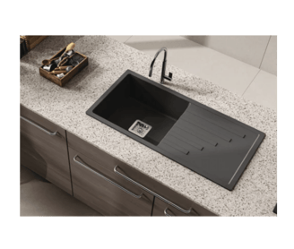 Quartz Kitchen Sink Single Bowl With Drain Board  Easy to use and maintenance cost effective