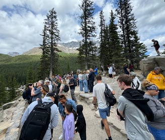 Moraine Lake viewpoint after a short hike with Banff Explorer guides.