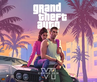 Official GTA 6 release date announcement by Rockstar Games featuring the Vice City skyline and Lucia