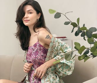 PURPLE GREEN FLORAL SILK KIMONO FOR WOMEN