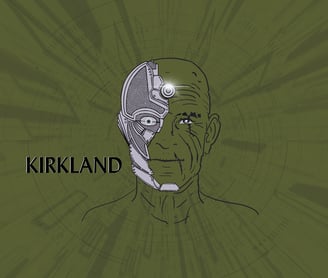 picture of Kirkland. Half of his right face is prosthetics.