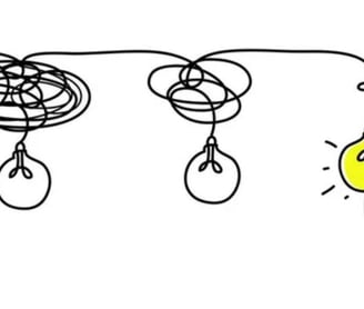 Lightbulbs on tangled wire.
