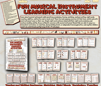 Learn about musical instruments while practicing vocabulary, tracing, matching, sight words and more