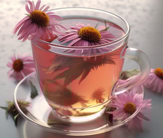 a cup of tea with flowers in a cup of tea
