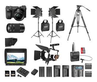 Camara Sony 6300 4k, Kit de luces led, Monitor 4k y grabadora Tascam