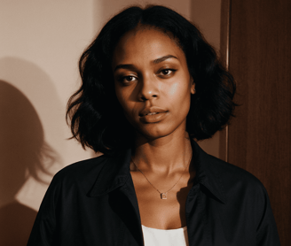 a woman in a black shirt and white shirt