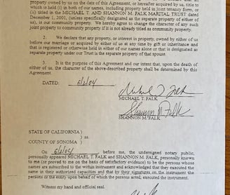 Shannon and Michael Falk Willitts Property agreement