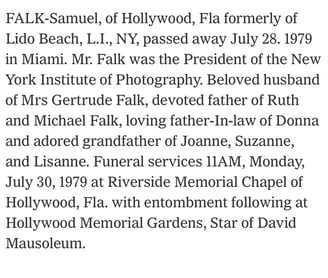 New York Times Obituary of Samuel Falk